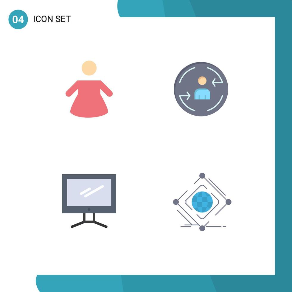 4 pacote de ícones planos de interface de usuário de sinais e símbolos modernos de pessoas, computador visitante imac, elementos de design de vetores complexos editáveis