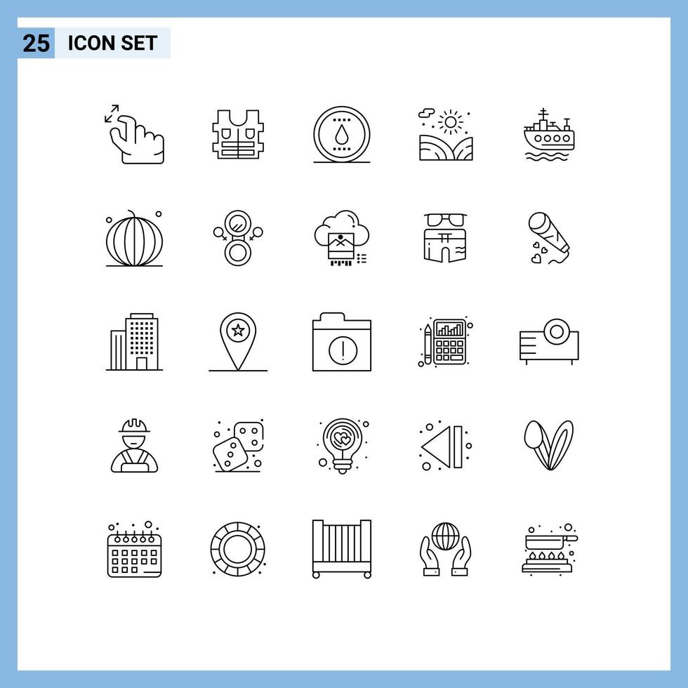 Pacote de linha de interface de usuário 25 de sinais e símbolos modernos de elementos de design de vetores editáveis de natureza de navio de transporte