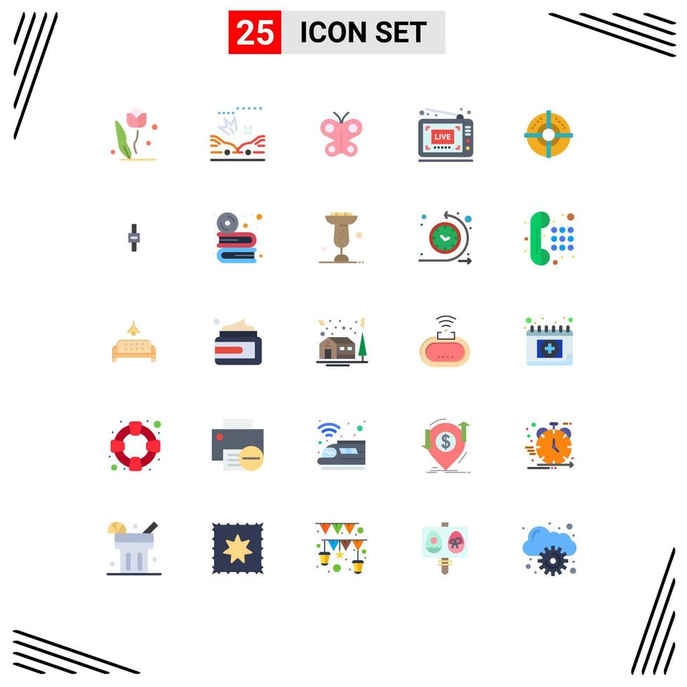 25 ícones criativos sinais modernos e símbolos de seta vídeo borboleta show transmitido elementos de design de vetores editáveis