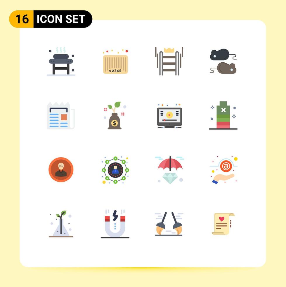 pacote de 16 sinais e símbolos modernos de cores planas para mídia de impressão na web, como pacote editável de coroa de negócios de código de barras de fechamento de teste de elementos de design de vetores criativos