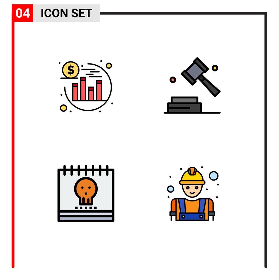 grupo de símbolos de ícone universal de 4 cores planas de linhas preenchidas modernas de investimento halloween lei comercial feriados editáveis elementos de design vetorial vetor