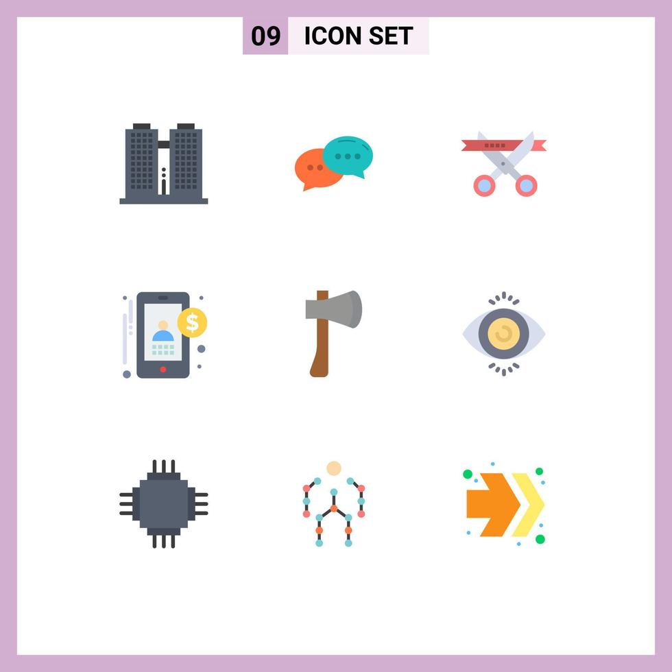 pacote de ícones de vetores de estoque de 9 sinais e símbolos de linha para ferramenta de machado, usuário, dinheiro comercial, contador, elementos de design de vetores editáveis