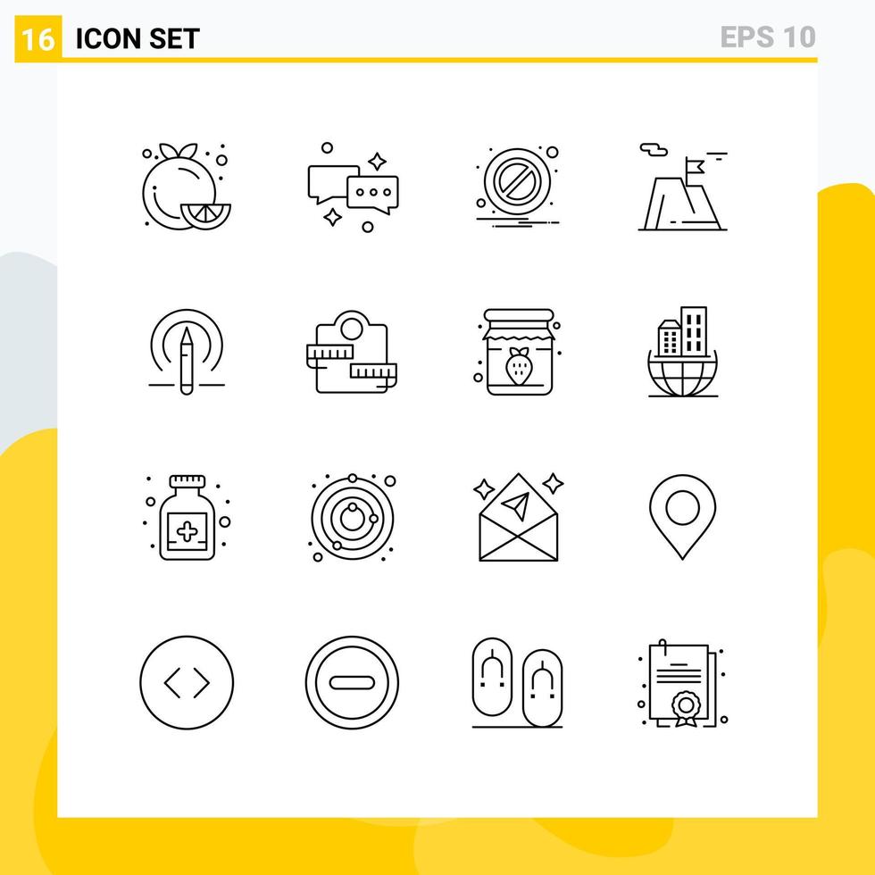 16 pacote de esboço de interface de usuário de sinais e símbolos modernos de aprendizagem conquista e-mail sinalizador de sucesso elementos de design de vetores editáveis