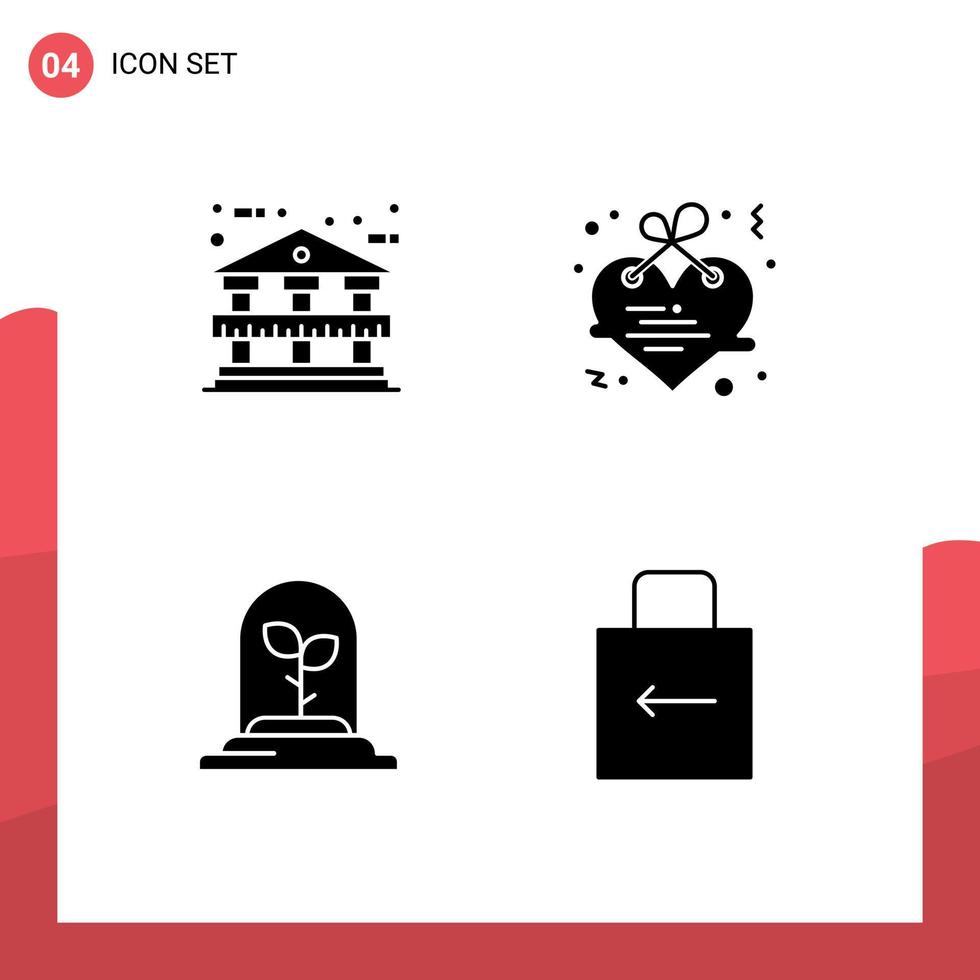 pacote de 4 sinais e símbolos de glifos sólidos modernos para mídia impressa na web, como planta de arquitetura pendurada, chave de amor, elementos de design de vetores editáveis