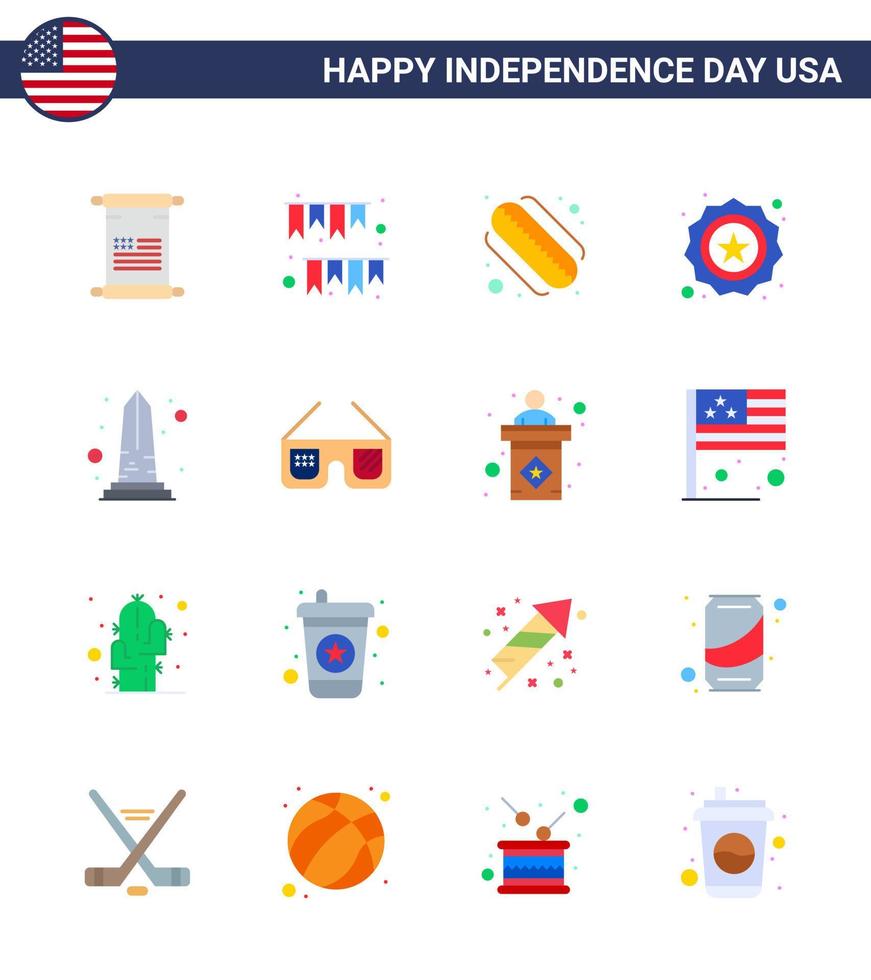 grande pacote de 16 eua feliz dia da independência eua planos vetoriais e símbolos editáveis de emblema de festa da bandeira do monumento elementos de design de vetores editáveis do dia dos eua americanos