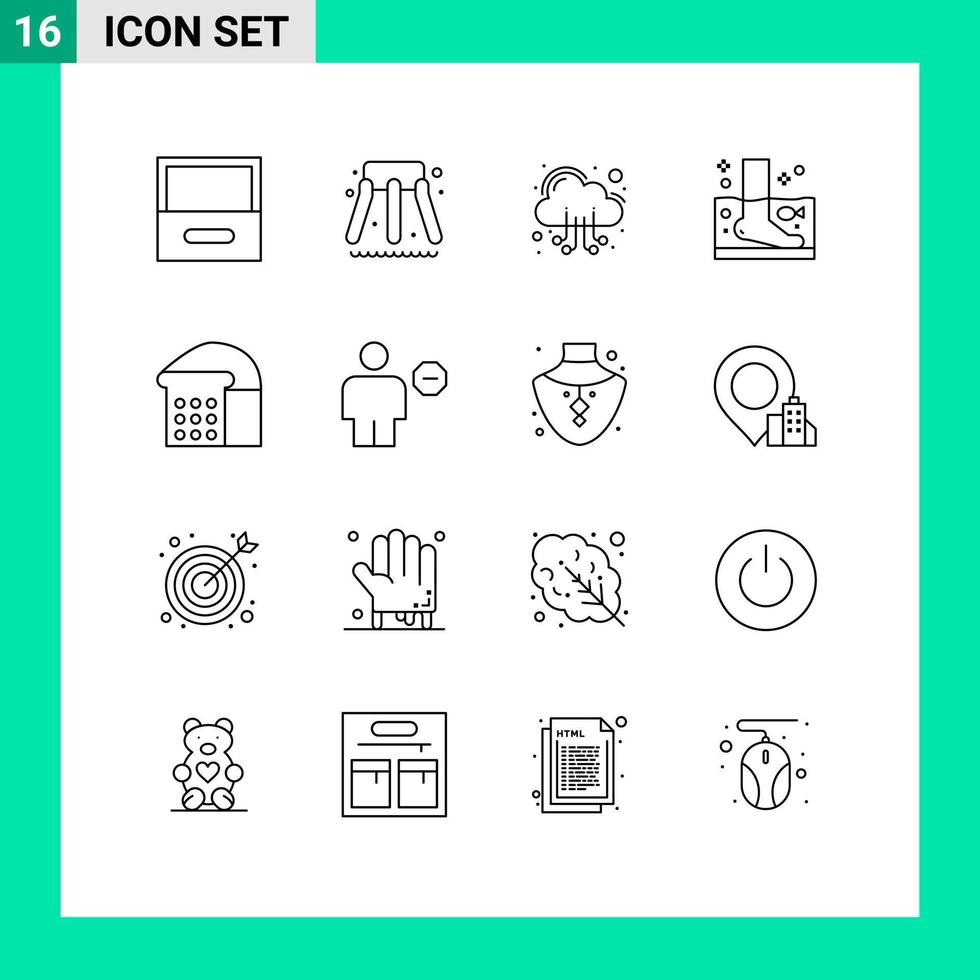 grupo de símbolos de ícones universais de 16 contornos modernos de servidor de pão de forma, spa de bem-estar, elementos de design vetorial editáveis vetor