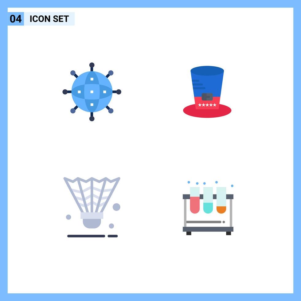 4 ícones criativos, sinais e símbolos modernos de badminton de negócios, chapéu de dia dos namorados, transporte, elementos de design de vetores editáveis