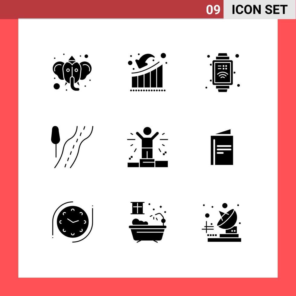 grupo de 9 sinais e símbolos de glifos sólidos para elementos de design de vetor editável de viagem de perda de negócios de pessoa