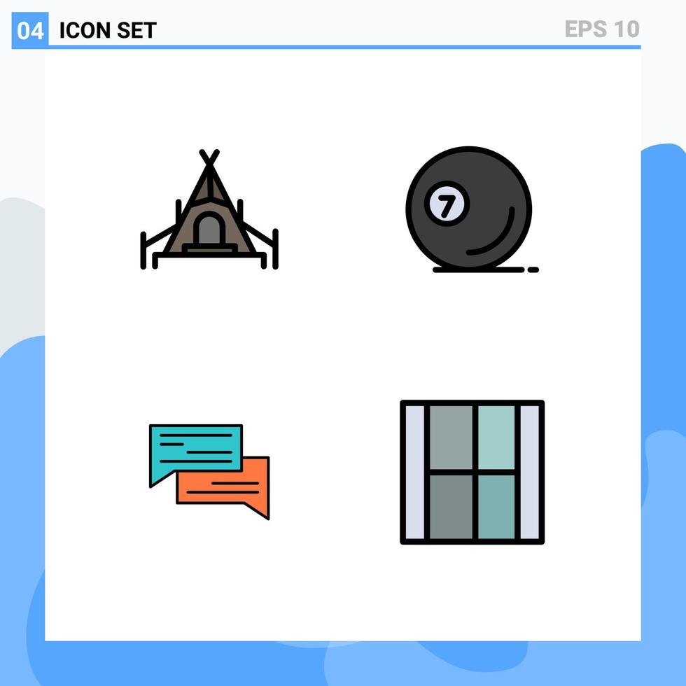 conjunto de 4 pacotes comerciais de cores planas de linha preenchida para elementos de design de vetores editáveis de comunicação de jogo de bolha de acampamento