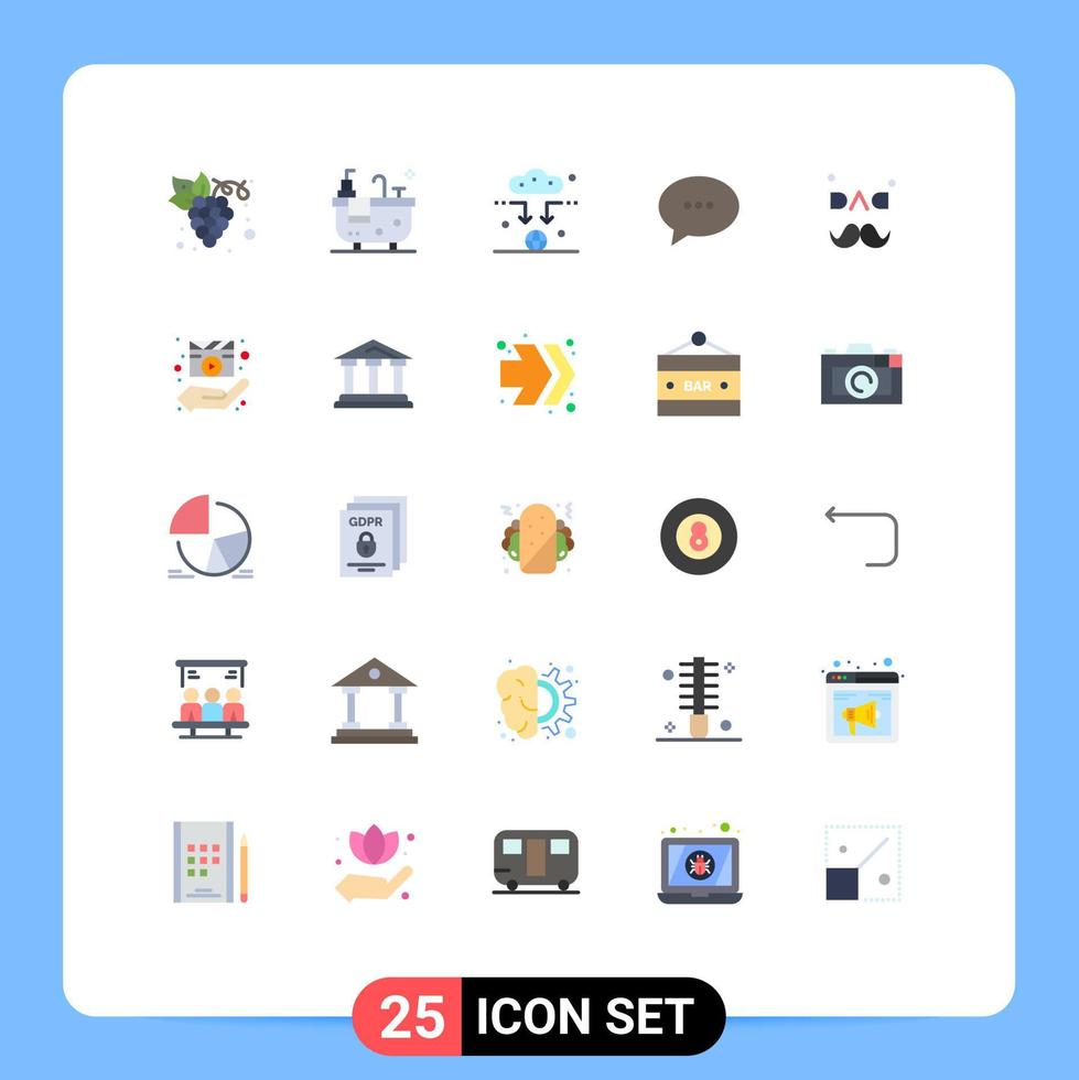 conjunto de cores planas de interface móvel de 25 pictogramas do pai do dia dos pais conecta elementos de design de vetores editáveis de conversa de bolha