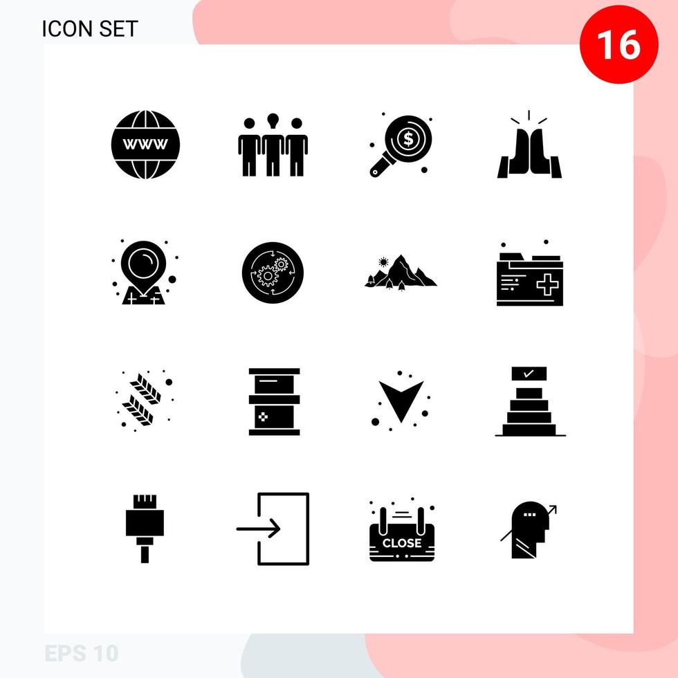 pacote de interface do usuário com 16 glifos sólidos básicos do mapa, encontre amigos, os melhores elementos de design vetorial editáveis vetor