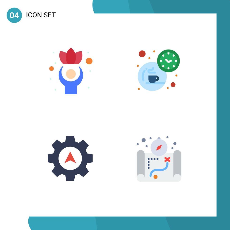 4 ícones planos vetoriais temáticos e símbolos editáveis de cursor de exercício mapa de chá de bem-estar elementos de design vetorial editáveis vetor