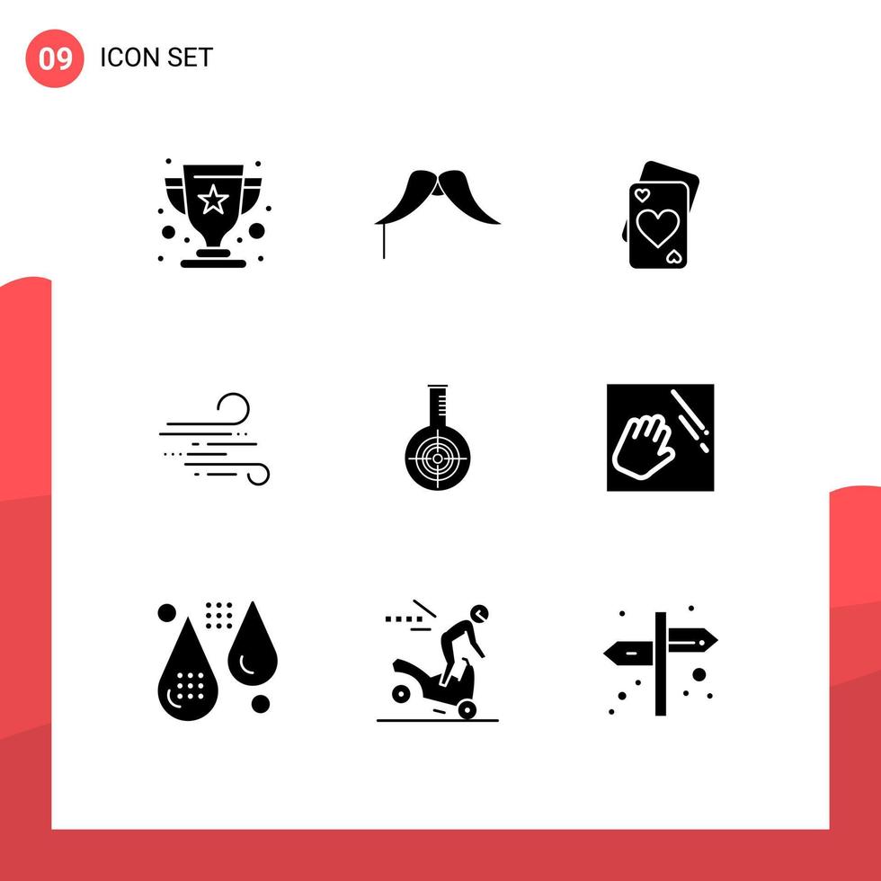 grupo de símbolos de ícone universal de 9 glifos sólidos modernos de vento químico homens clima elementos de design de vetores editáveis
