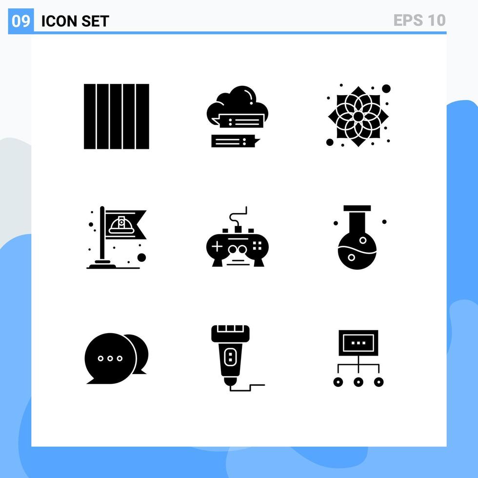 9 pacote de glifos sólidos de interface de usuário de sinais e símbolos modernos de elementos de design de vetores editáveis de bandeira de trabalho chinês de videogame
