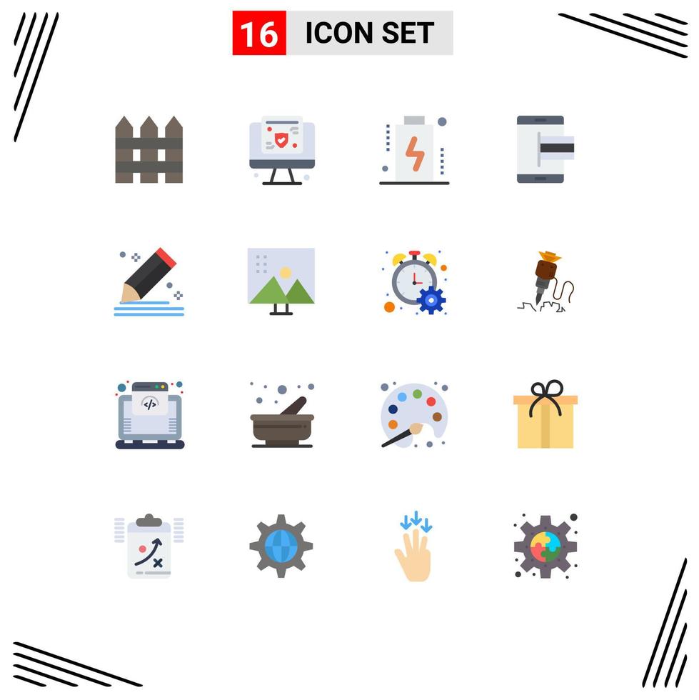 grupo de símbolos de ícones universais de 16 cores planas modernas de pagamento de seguro móvel e pacote editável de nível de elementos de design de vetores criativos