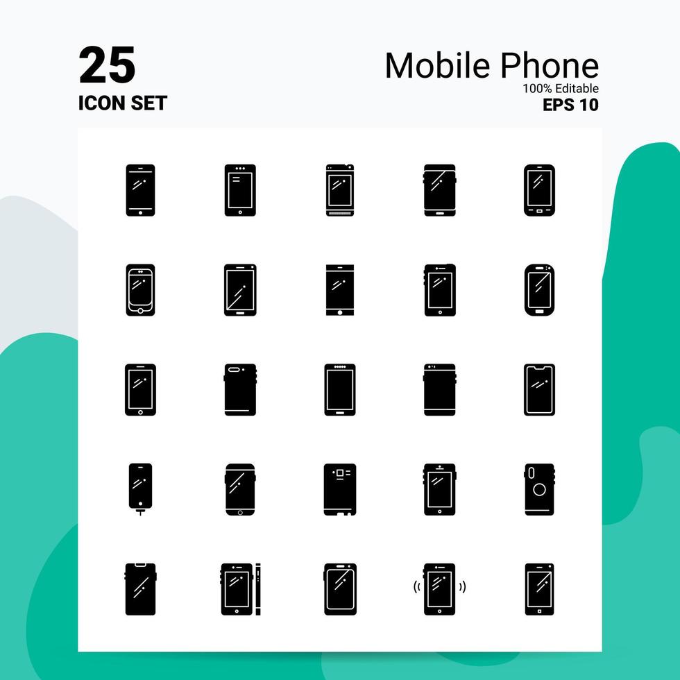 25 conjunto de ícones de telefone celular 100 eps editáveis 10 arquivos idéias de conceito de logotipo de negócios design de ícone de glifo sólido vetor
