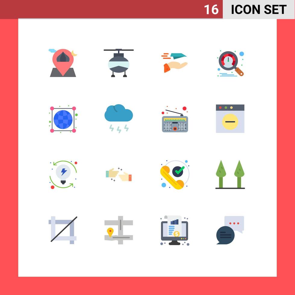 Pacote de cores planas de 16 interfaces de usuário de sinais e símbolos modernos de veículos de desempenho terrestre, painel de instrumentos, pacote editável de elementos de design vetorial criativo vetor