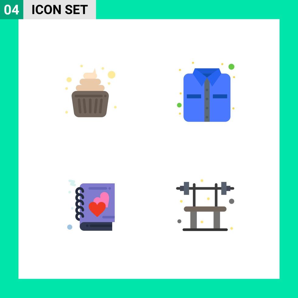 4 ícones planos universais definidos para aplicações web e móveis, notebook para bebês, banco de roupas para crianças, elementos de design vetorial editáveis vetor