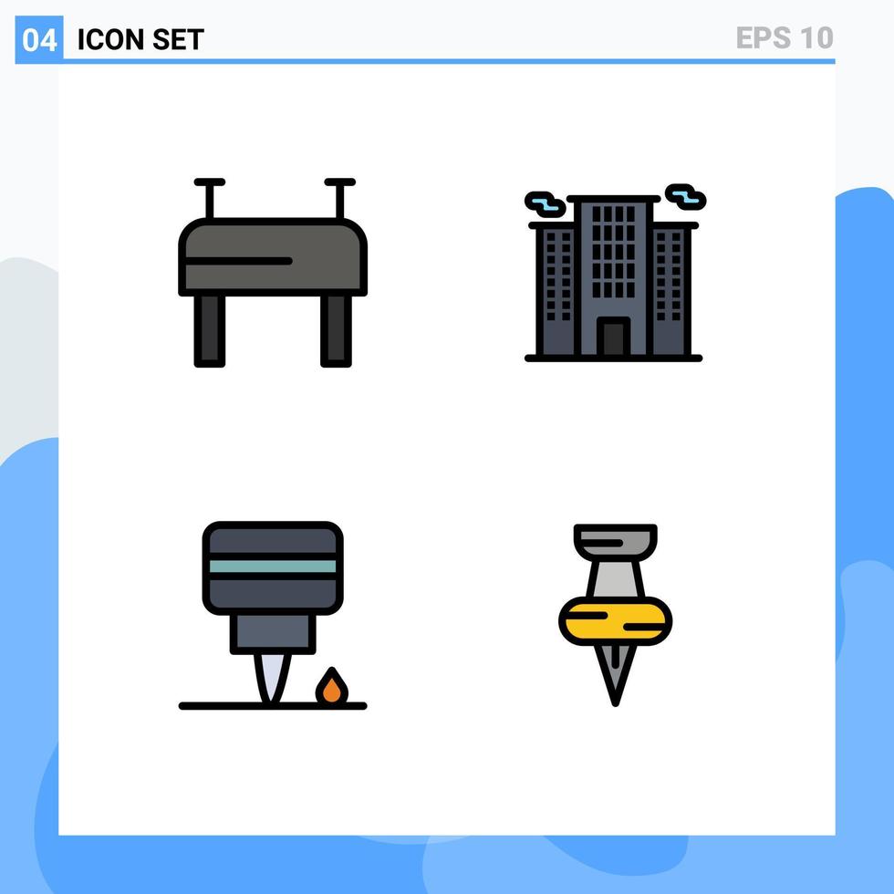 pacote de interface do usuário de 4 cores planas básicas de linhas preenchidas de elementos de design de vetores editáveis de marcador de mecanismo de escritório de educação de ginástica