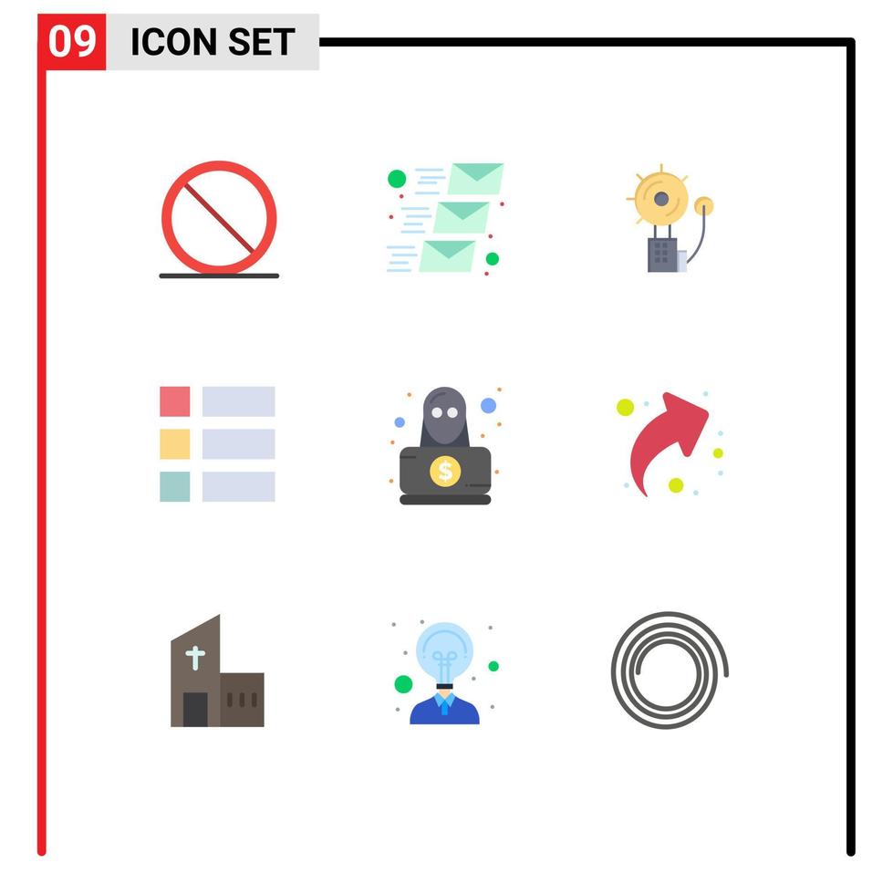 9 ícones criativos sinais modernos e símbolos de elementos de design de vetores editáveis de quadro de alarme de imagem de detetive intruso