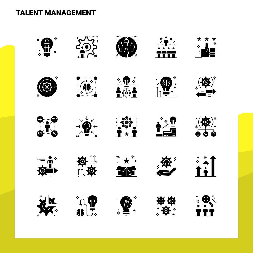 25 conjunto de ícones de gerenciamento de talentos modelo de ilustração vetorial de ícone de glifo sólido para web e ideias móveis para empresa de negócios vetor