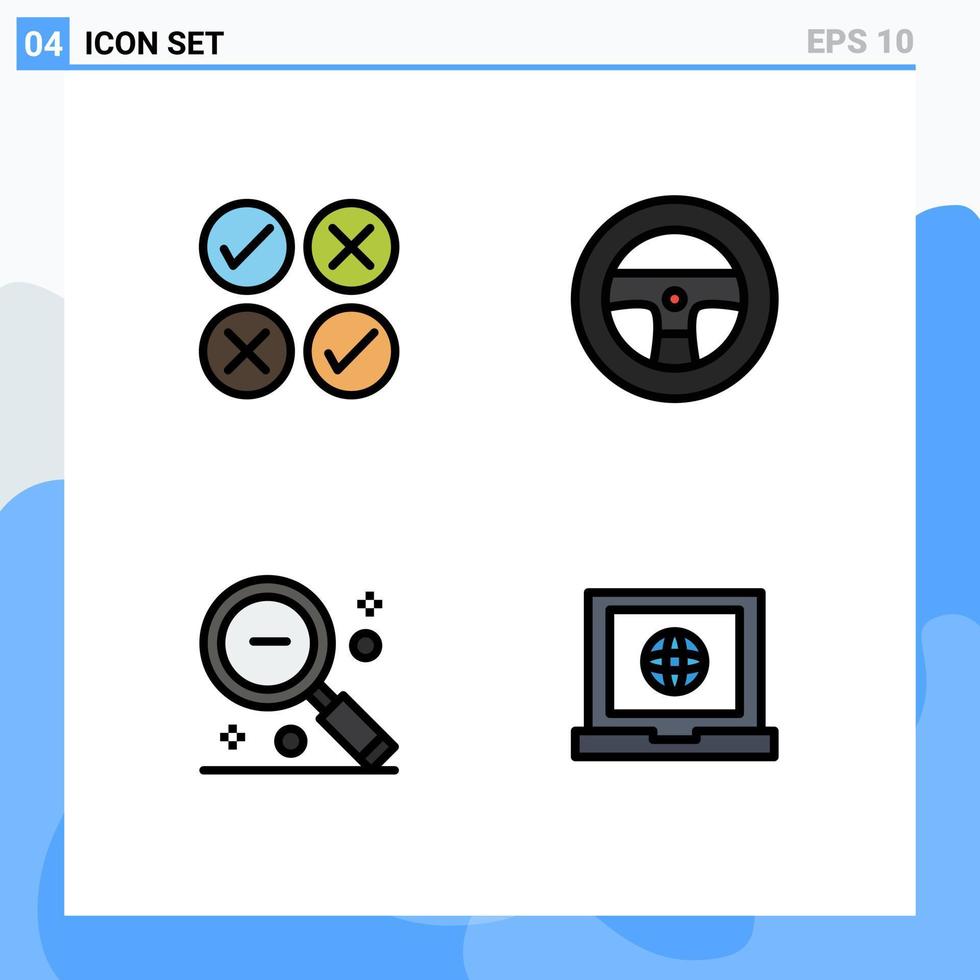 Pacote de cores planas de 4 linhas preenchidas de interface de usuário de sinais e símbolos modernos de elementos de design de vetores editáveis de interface de usuário de carro criativo