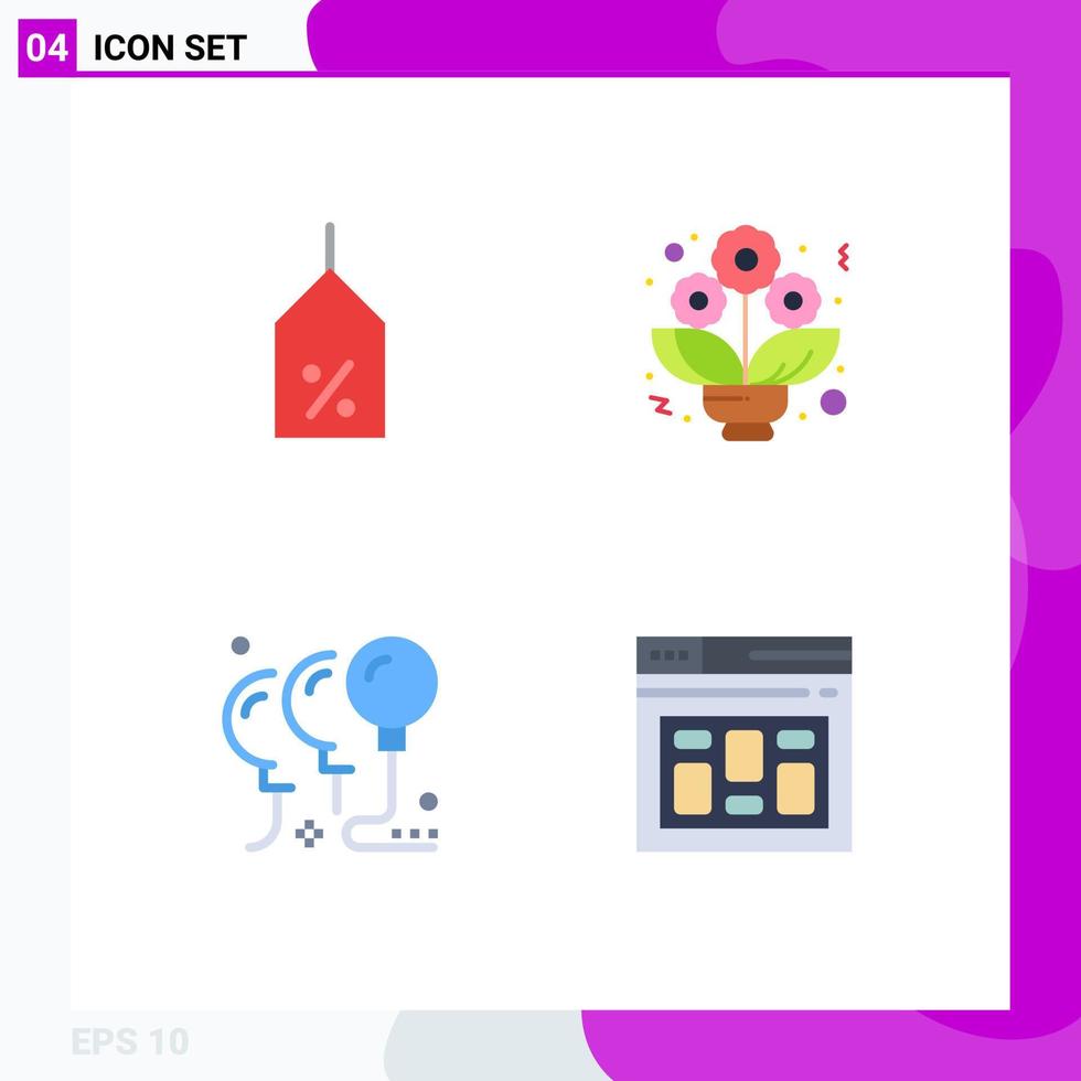 4 pacote de ícones planos de interface de usuário de sinais e símbolos modernos de elementos de design de vetores editáveis de navegador de rosas logísticas de celebração de tags
