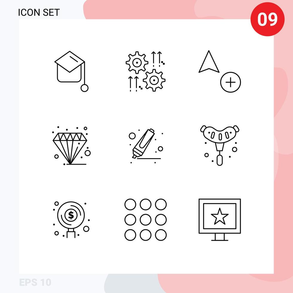 9 pacote de esboço de interface de usuário de sinais e símbolos modernos de desenho de elementos de design de vetores editáveis de economia de seta de finanças