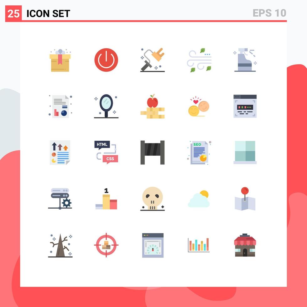 Pacote de cores planas de 25 interfaces de usuário de sinais e símbolos modernos de limpeza de tinta de vento ação de graças soprando elementos de design de vetores editáveis