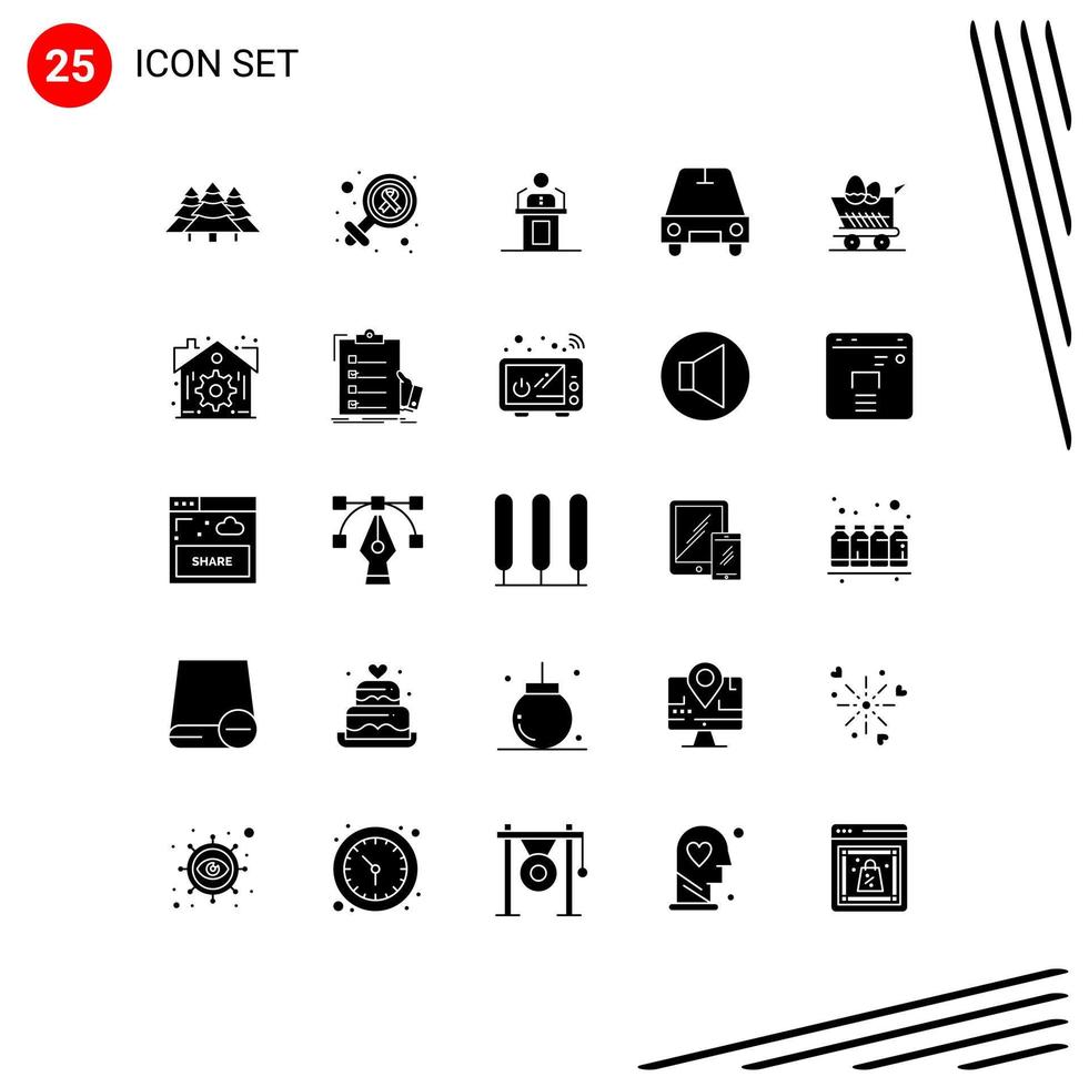 conjunto de 25 símbolos de símbolos de ícones de interface do usuário modernos para discurso de passageiro, seminário de dia do câncer, elementos de design de vetores editáveis profissionais