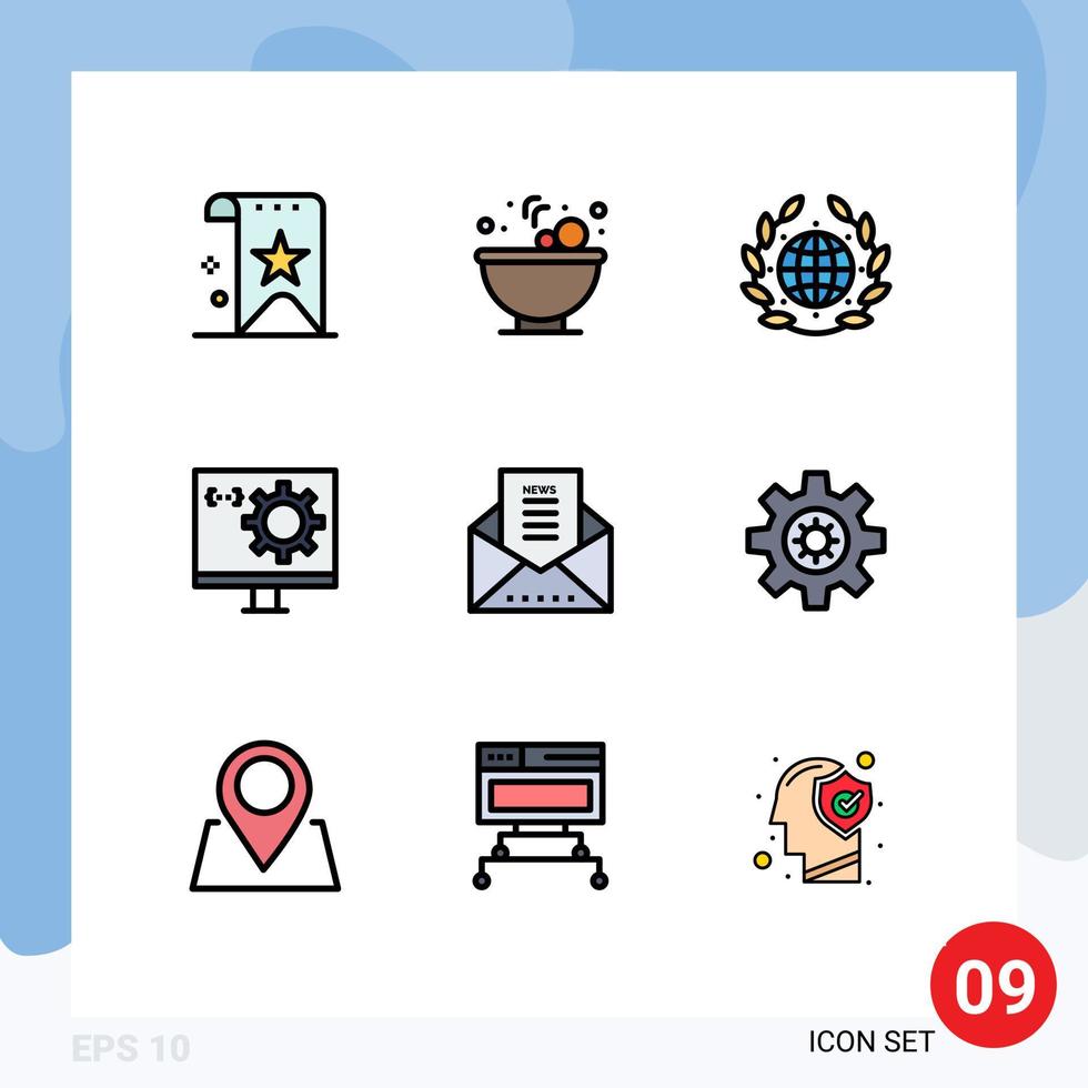 9 ícones criativos sinais e símbolos modernos da terra de desenvolvimento de e-mail desenvolvem elementos de design de vetores editáveis de codificação