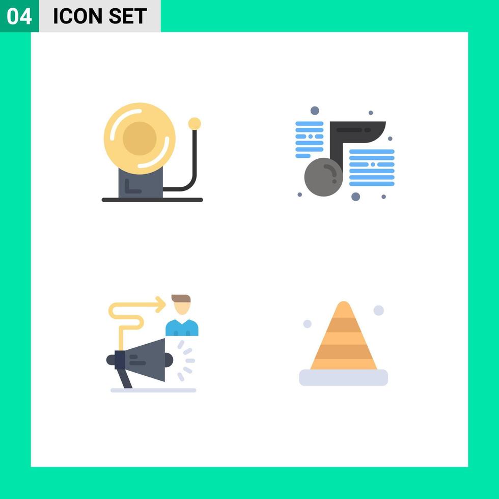 conjunto de 4 pacotes de ícones planos comerciais para elementos de design de vetores editáveis de megafone de escola de música de usuário de sino