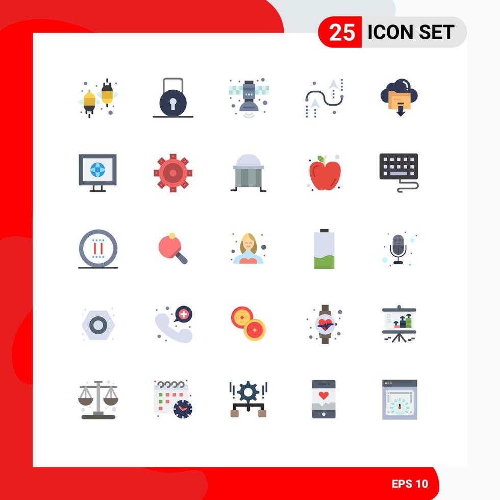 conjunto de cores planas de interface móvel de 25 pictogramas de curvas de desenvolvimento espaço de codificação de segurança elementos de design vetorial editáveis vetor