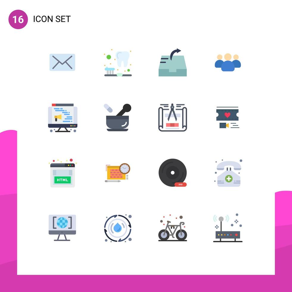 pacote de interface do usuário de 16 cores planas básicas da web médica enviar pacote editável da equipe de alto-falantes de elementos de design de vetores criativos