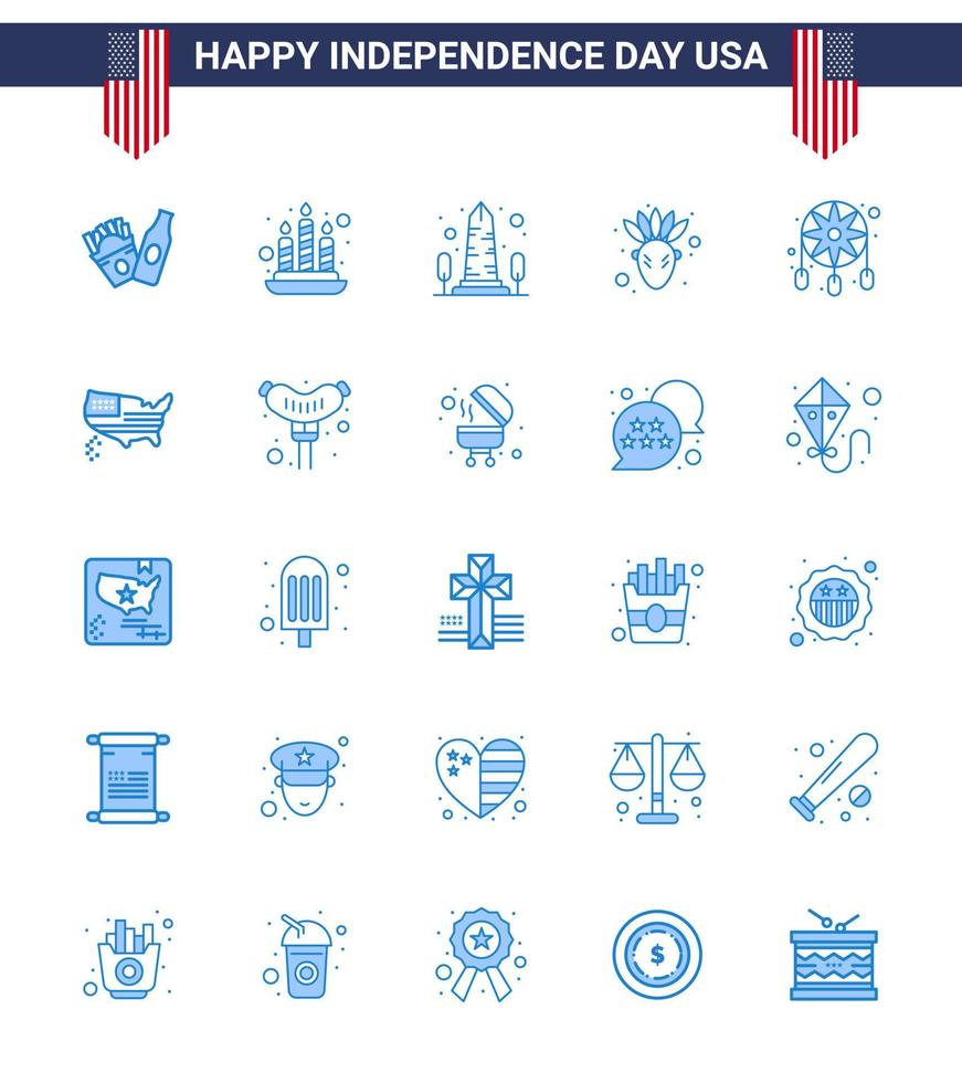 conjunto de 25 blues vetoriais em 4 de julho, dia da independência dos eua, como decoração ocidental, adorno visual, nativo americano, editável, elementos de design vetorial do dia dos eua vetor