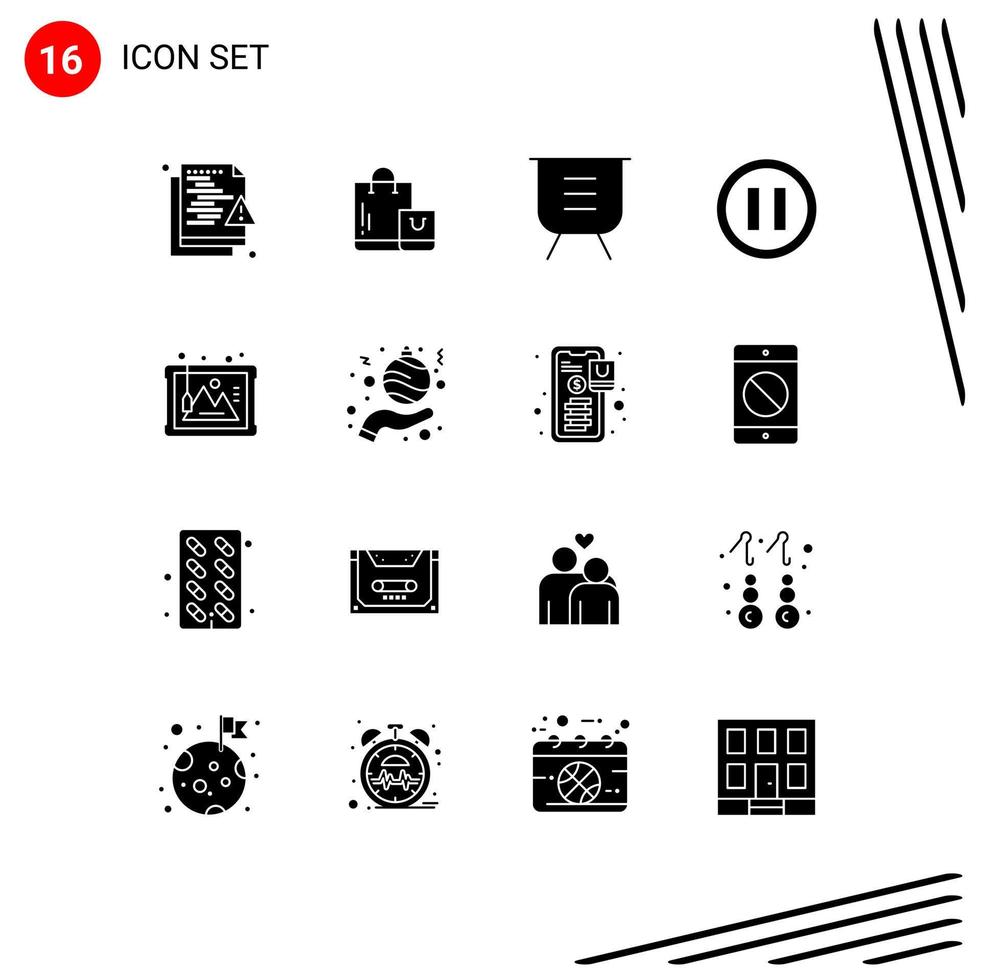 pacote de ícones vetoriais de estoque de 16 sinais e símbolos de linha para elementos de design de vetores editáveis de desempenho de mídia de loja de música de quadro