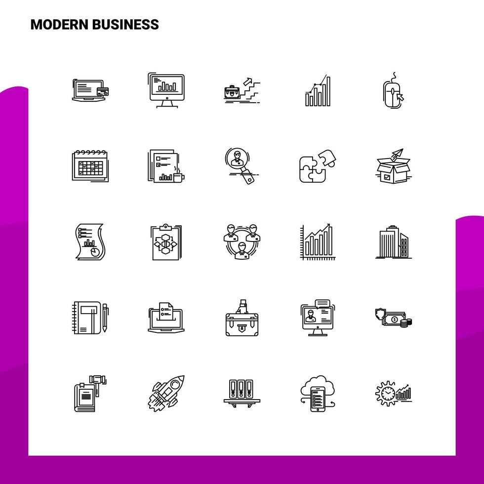 conjunto de ícones de linha de negócios modernos conjunto 25 ícones design de estilo de minimalismo vetorial conjunto de ícones pretos pacote de pictograma linear vetor