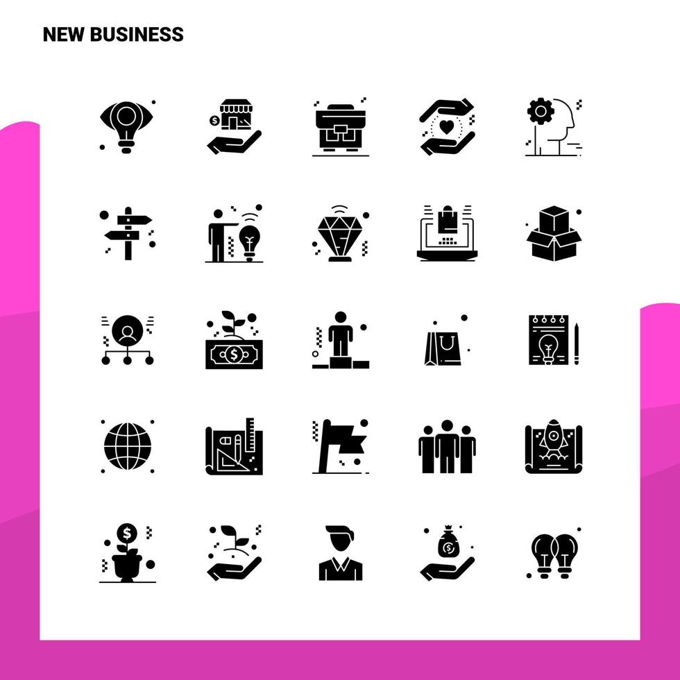 25 novos ícones de negócios definem modelo de ilustração vetorial de ícone de glifo sólido para web e ideias móveis para empresa de negócios vetor