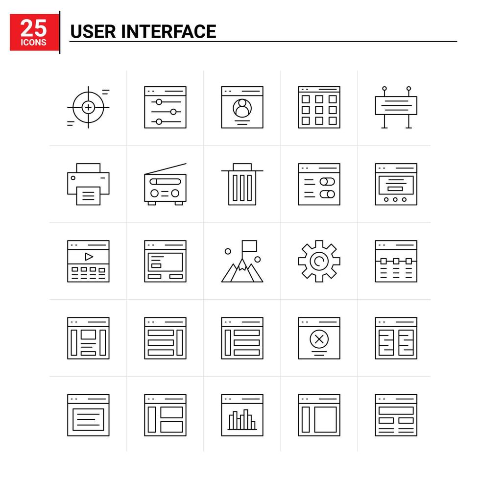 25 ícones de interface do usuário conjunto de fundo vetorial vetor