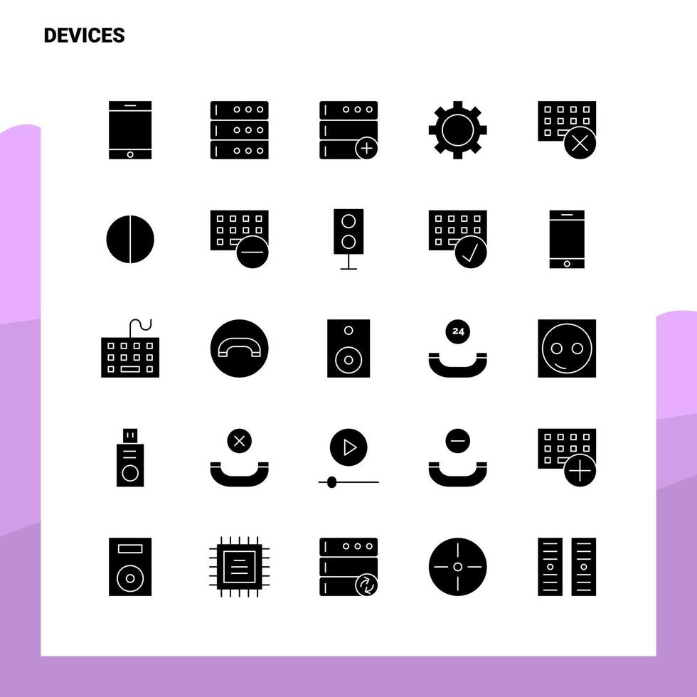 conjunto de ícones de 25 dispositivos modelo de ilustração vetorial de ícone de glifo sólido para web e ideias móveis para empresa de negócios vetor