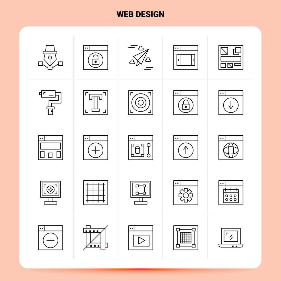 delinear 25 conjunto de ícones de design da web vetor design de estilo de linha ícones pretos conjunto de pictograma linear pacote de ideias de negócios móveis e web design ilustração em vetor