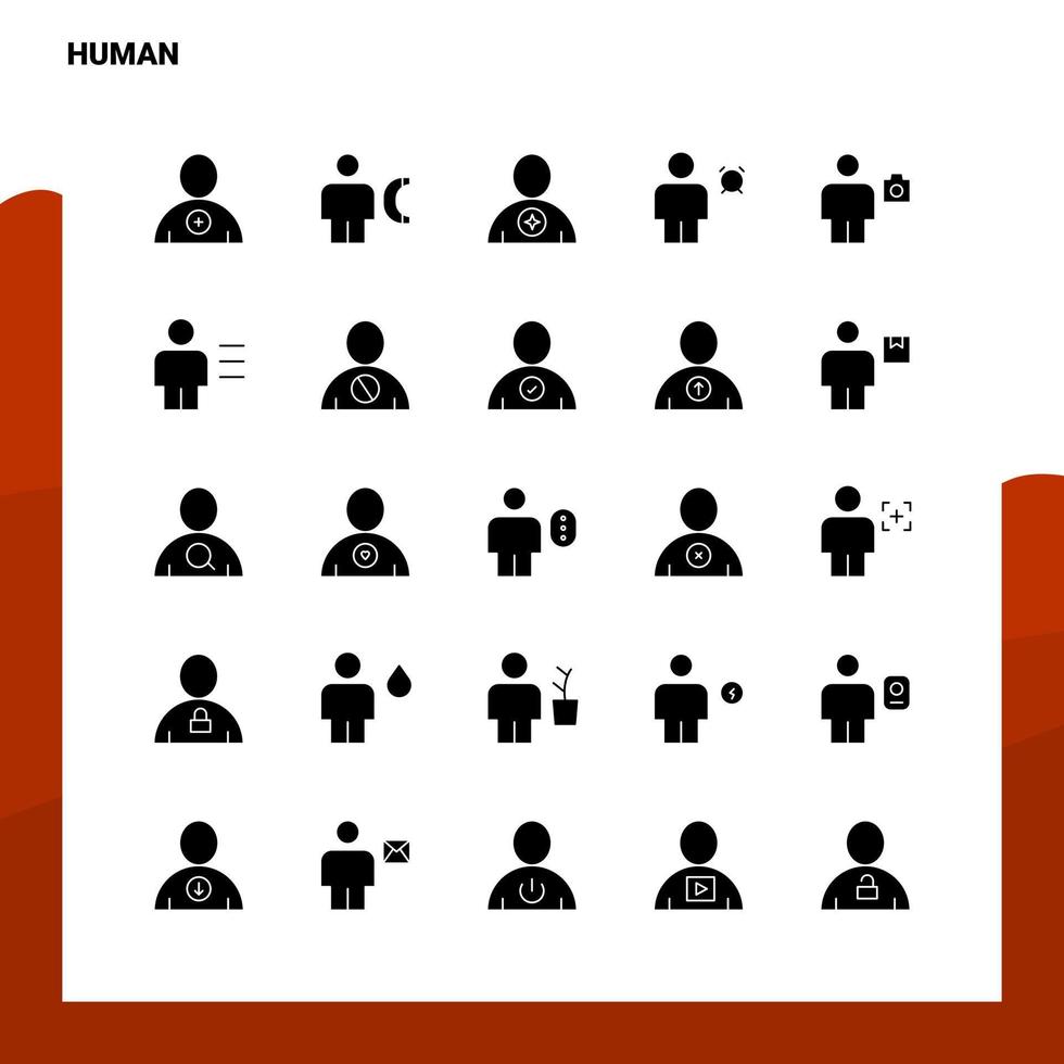 25 conjunto de ícones humanos modelo de ilustração vetorial de ícone de glifo sólido para web e ideias móveis para empresa de negócios vetor