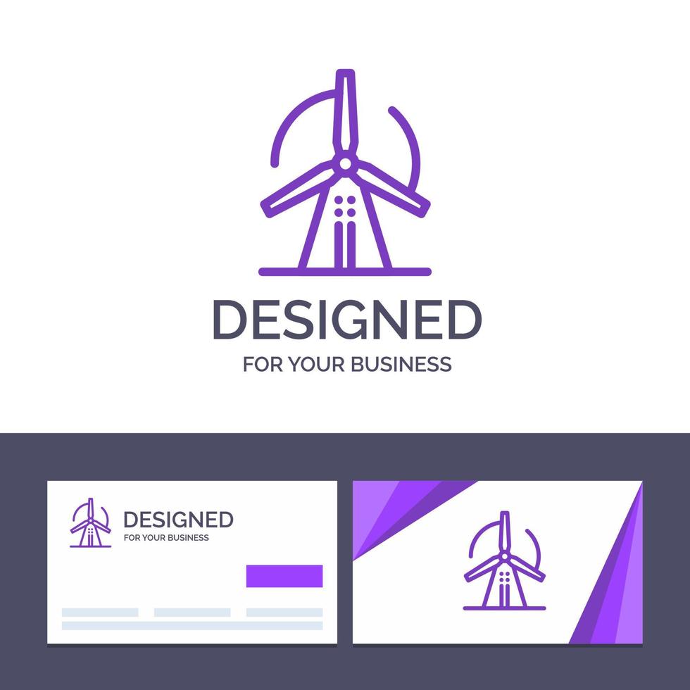 cartão de visita criativo e modelo de logotipo turbina ilustração em vetor energia eólica