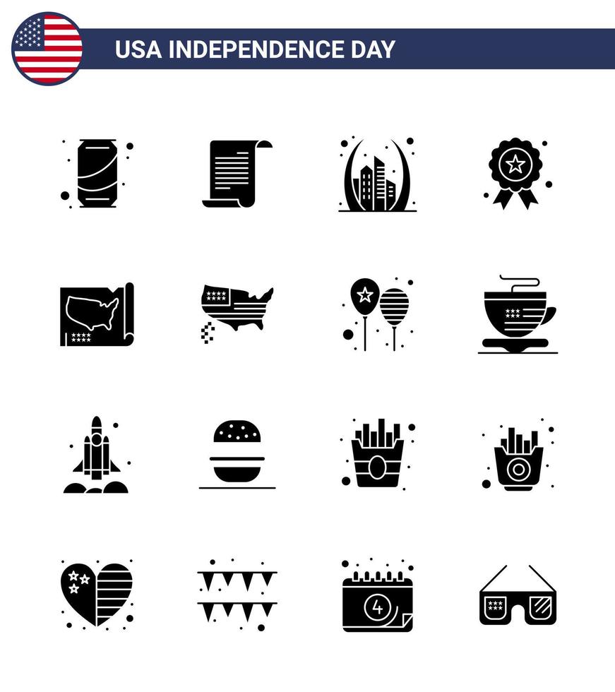 16 ícones criativos dos eua sinais modernos de independência e símbolos de 4 de julho do mapa dia da independência arco independência eua editável elementos de design vetorial do dia dos eua vetor