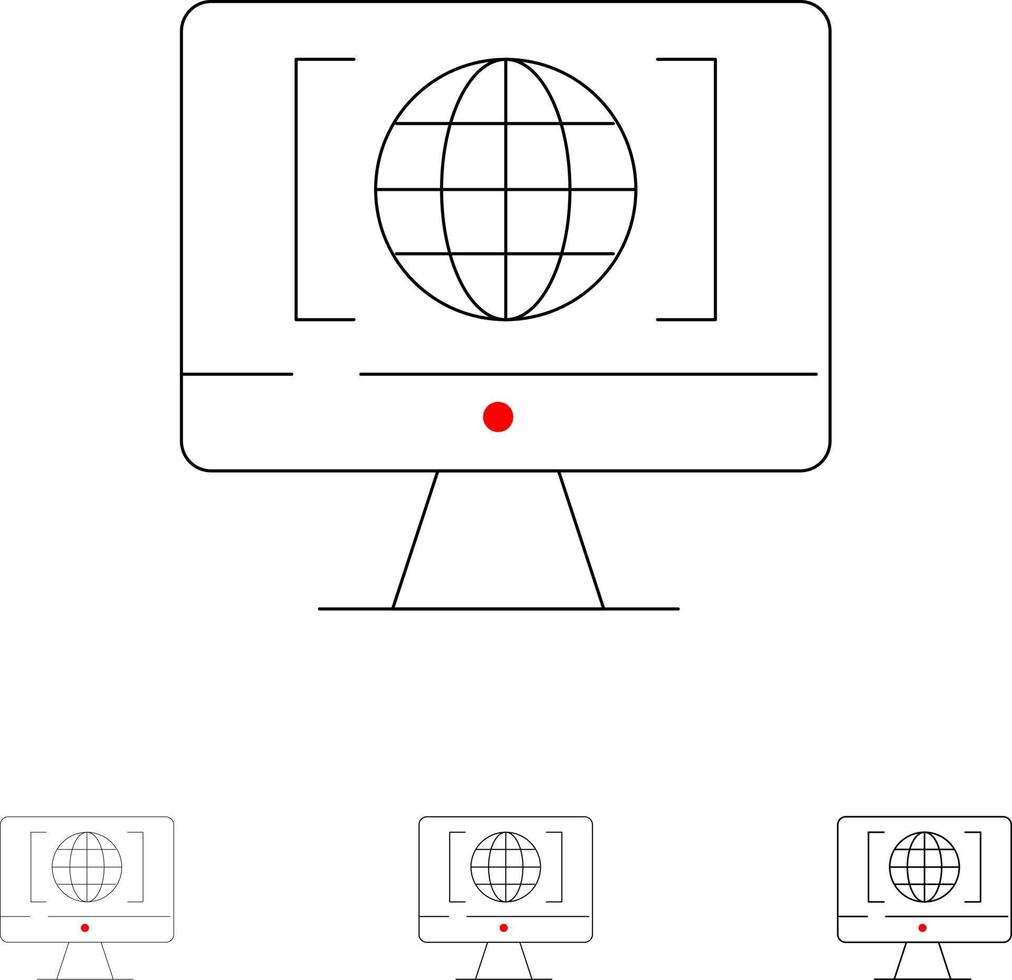 computador internet mundo grande pense em negrito e fino conjunto de ícones de linha preta vetor