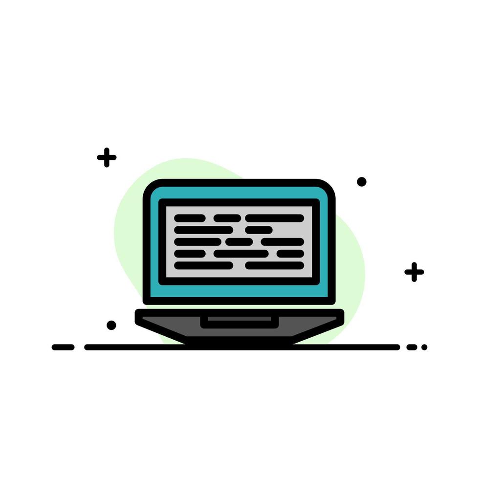 tela de código de codificação de laptop negócios de computador linha plana cheia modelo de banner de vetor de ícone