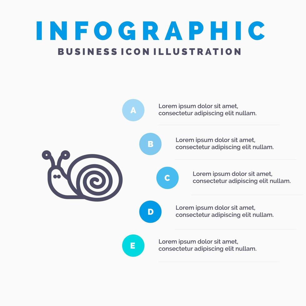 ícone de linha de primavera de caracol de páscoa bug com fundo de infográficos de apresentação de 5 etapas vetor