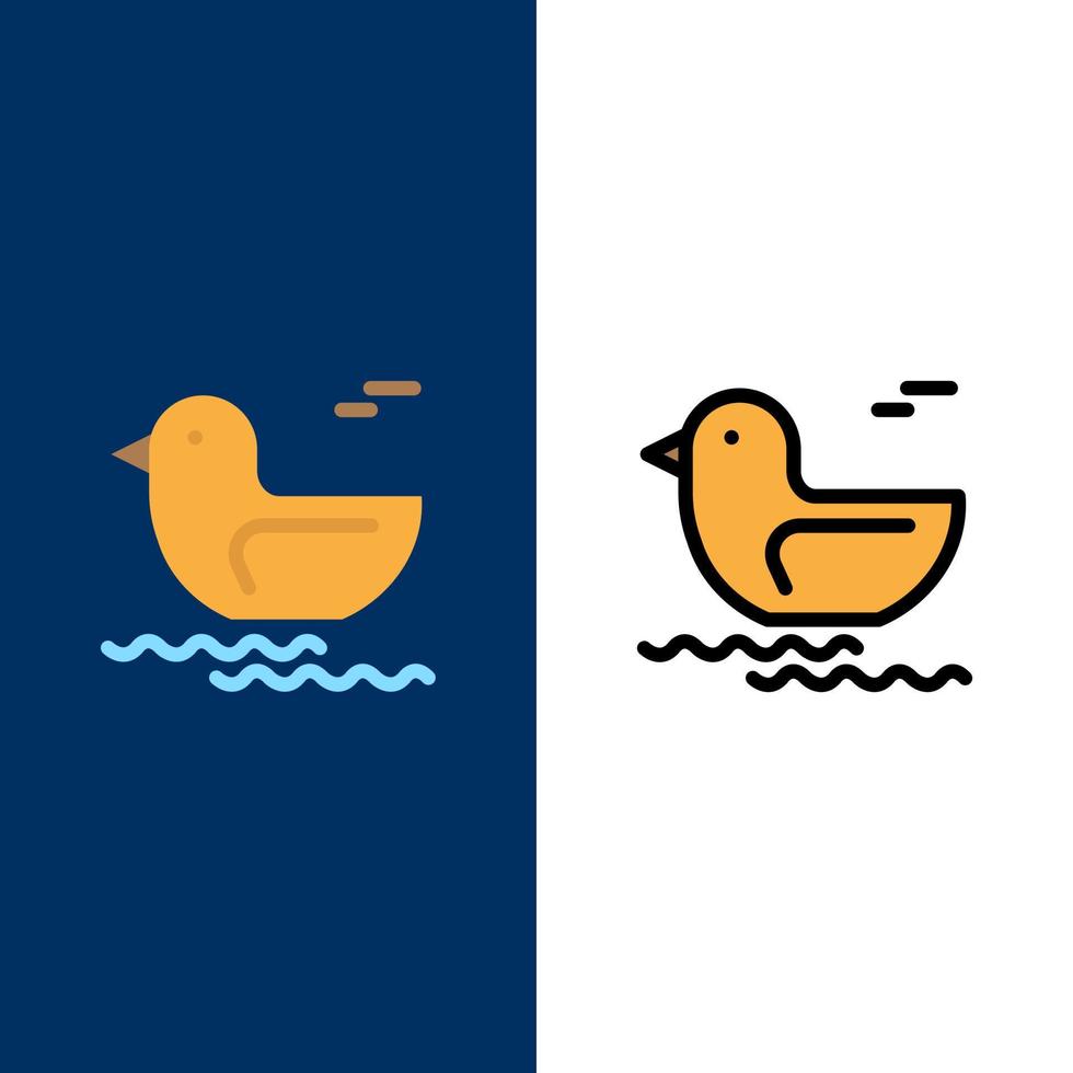 ícones de pato do rio canadá plano e conjunto de ícones cheios de linha vector fundo azul