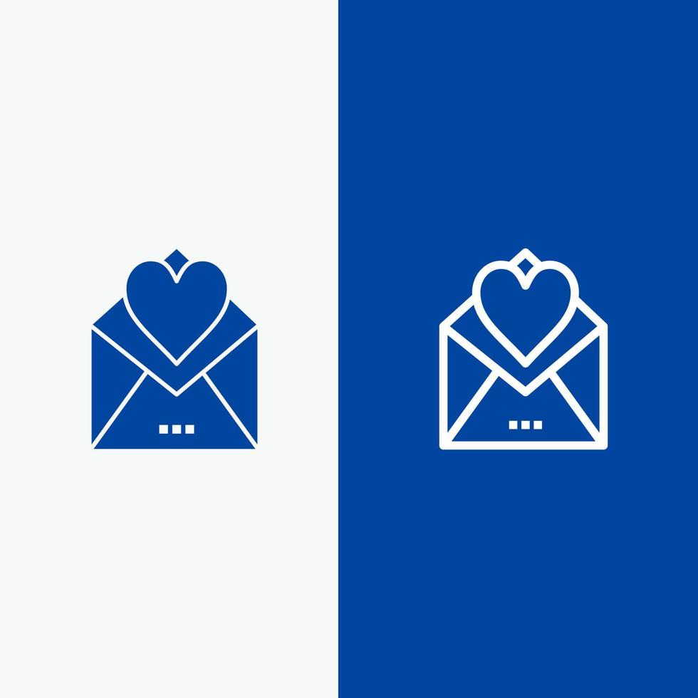 carta carta carta de amor linha de amor e glifo ícone sólido azul banner linha e glifo ícone sólido bandeira azul vetor