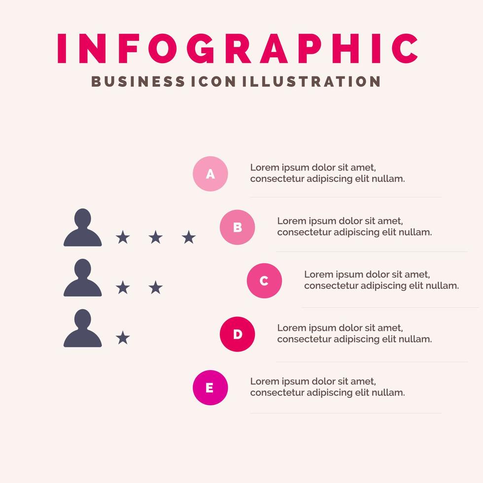 trabalho de negócios encontrar infográficos de ícone sólido de rede fundo de apresentação de 5 etapas vetor